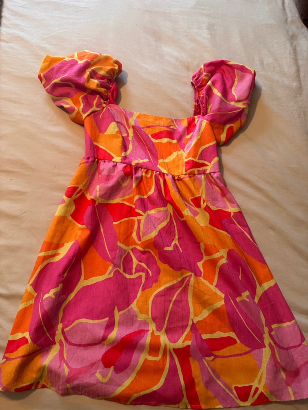 vestique Pink and Orange Smocked Waist Dress